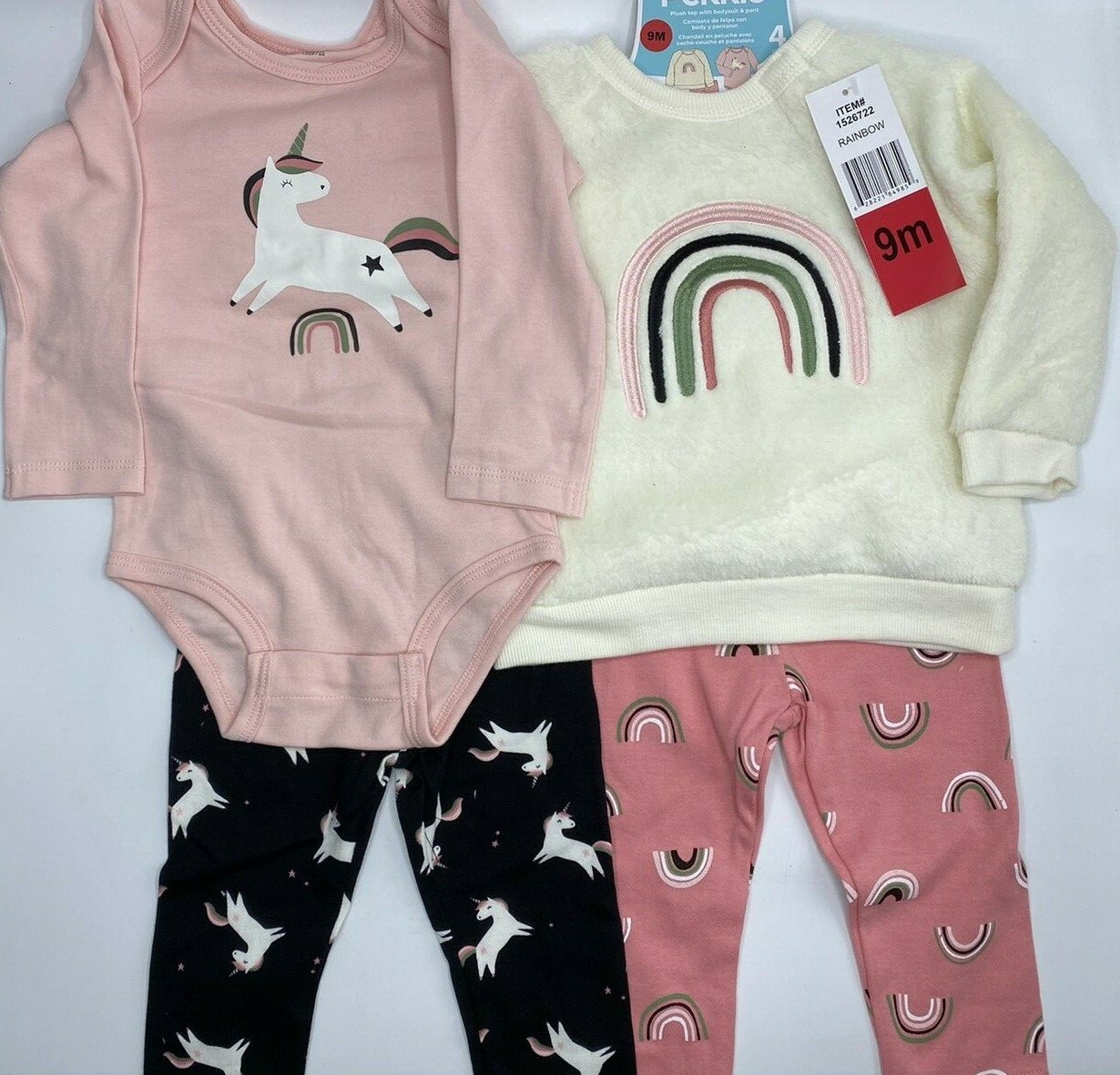 Girls Size 9M Pekkle 4-Piece Set Pants Outfits Long Sleeve Shirts Unicorn