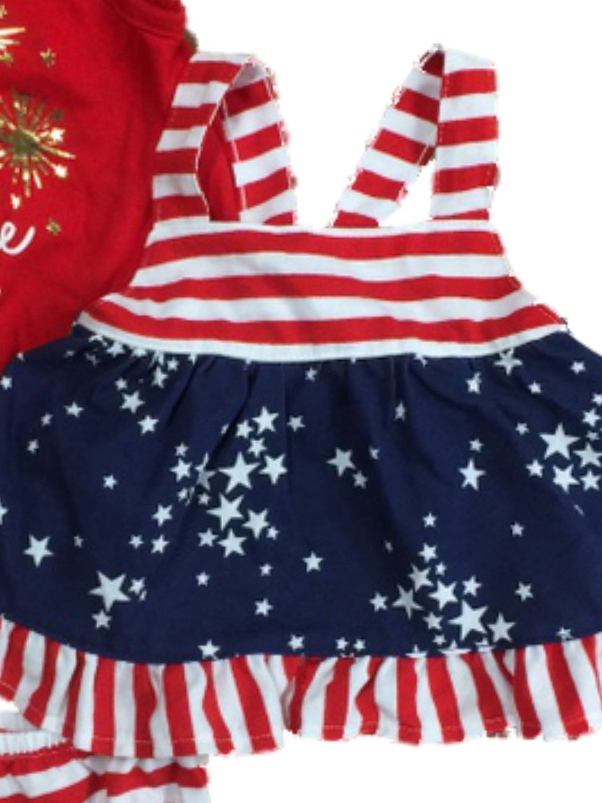 Infant Girls 3 Piece Patriotic Born To Sparkle Romper & Dress With Panty 0-3m