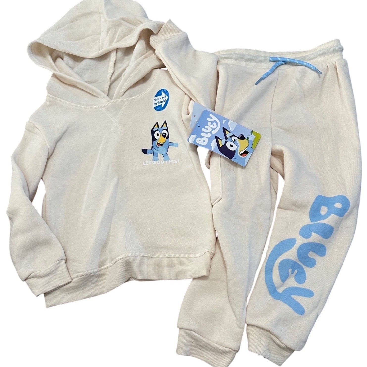 Bluey Kids Hoodie and Joggers Set Cream Bluey Family Graphic 2-Piece Outfit 3T