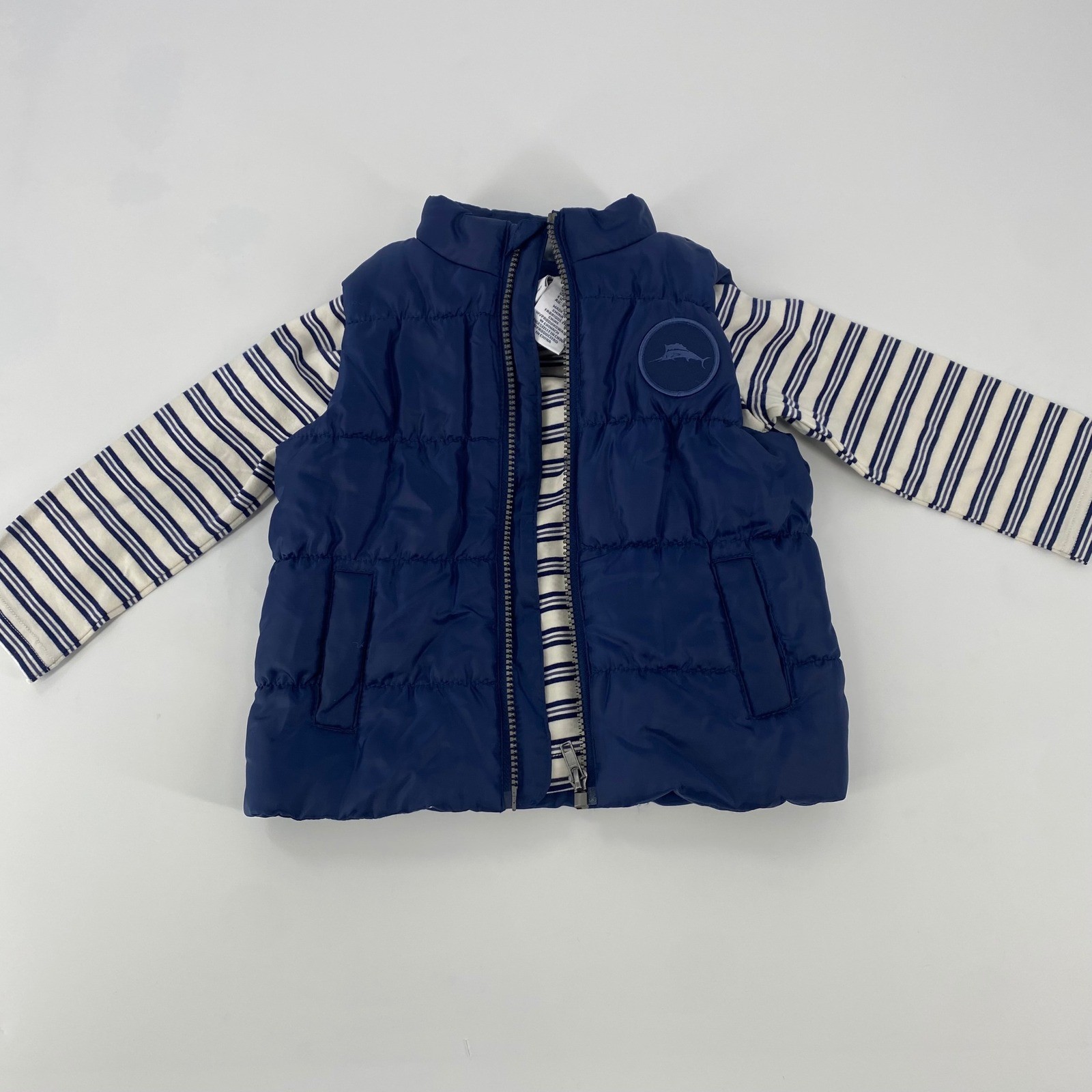 Tommy Bahama Kids Navy Puffer Vest Striped Long Sleeve Shirt Set 24 Months