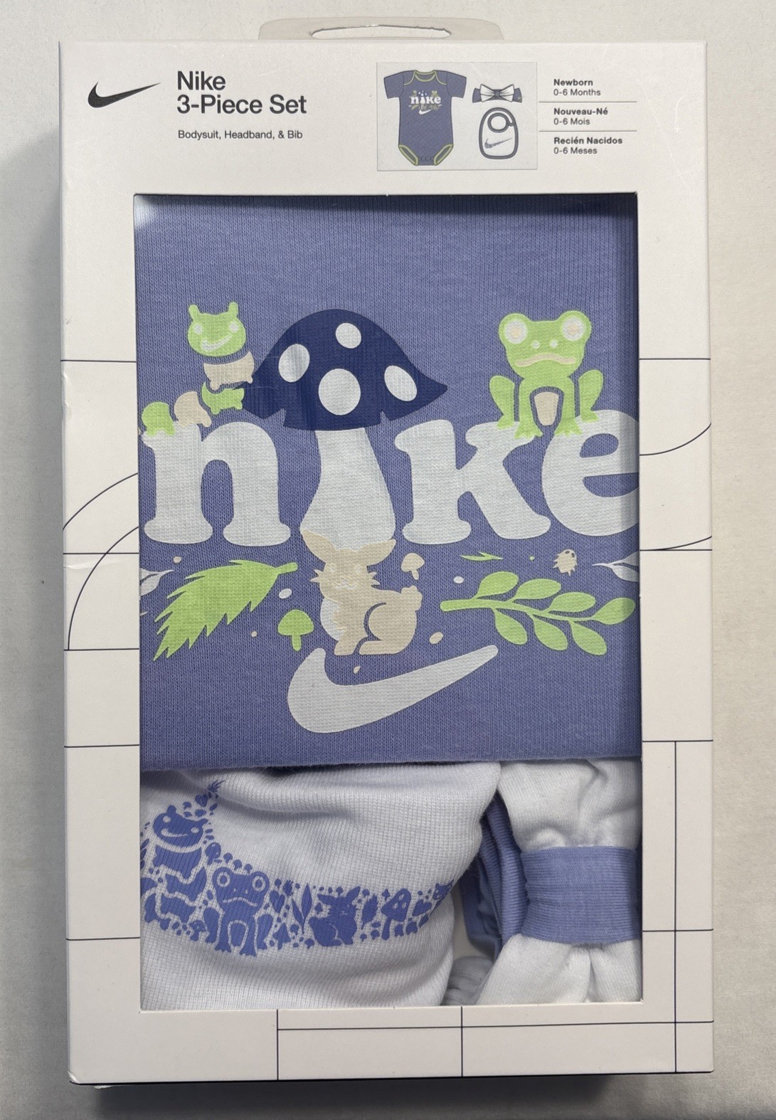 Nike 3 Pc Baby Girls Gift Set, 0-6 Months, Bodysuit, Headband, Bib Purple $30