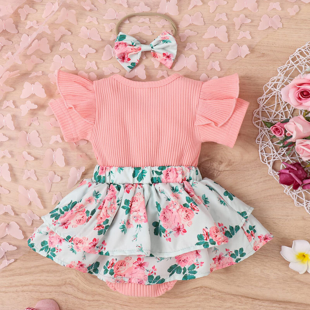 Newborn Baby Girls Floral Ruffle Romper Bodysuit Dress Clothes Outfit Set USA