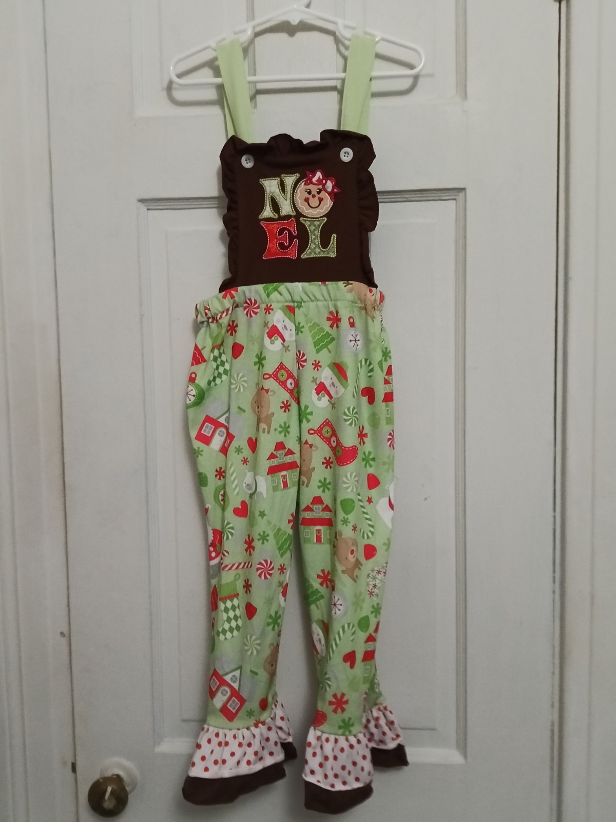 4T Christmas Gingerbread Outfit Noel Jumpsuit Holiday Pants Suit Overalls C5