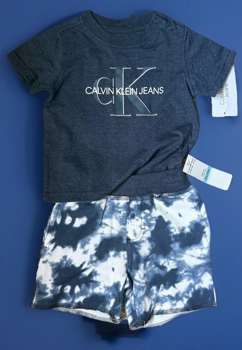 NWTCalvin Klein Baby Boy’s 2 Piece Logo T-Shirt & Tie-Dye Shorts Set, Size 6/9 M