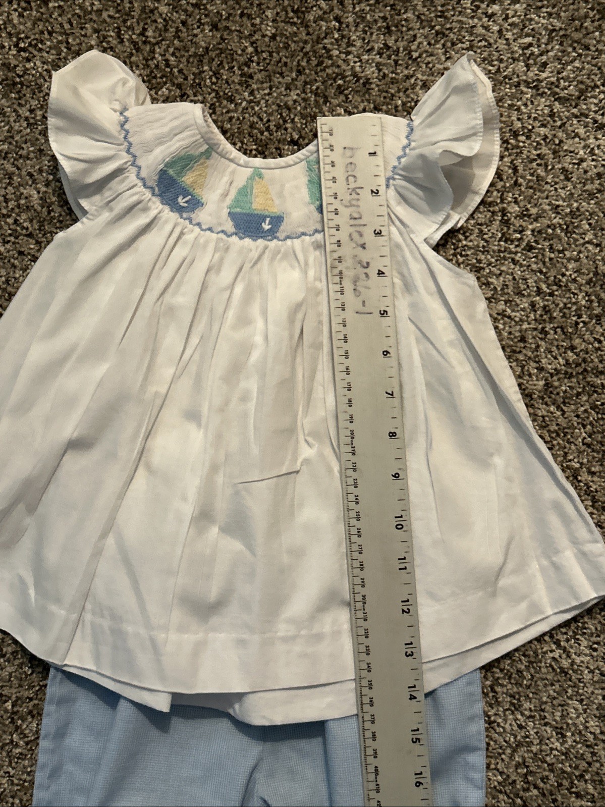 Mom & Me Smocked Sailboat Flutter Sleeve Outfit/Set 9 Months