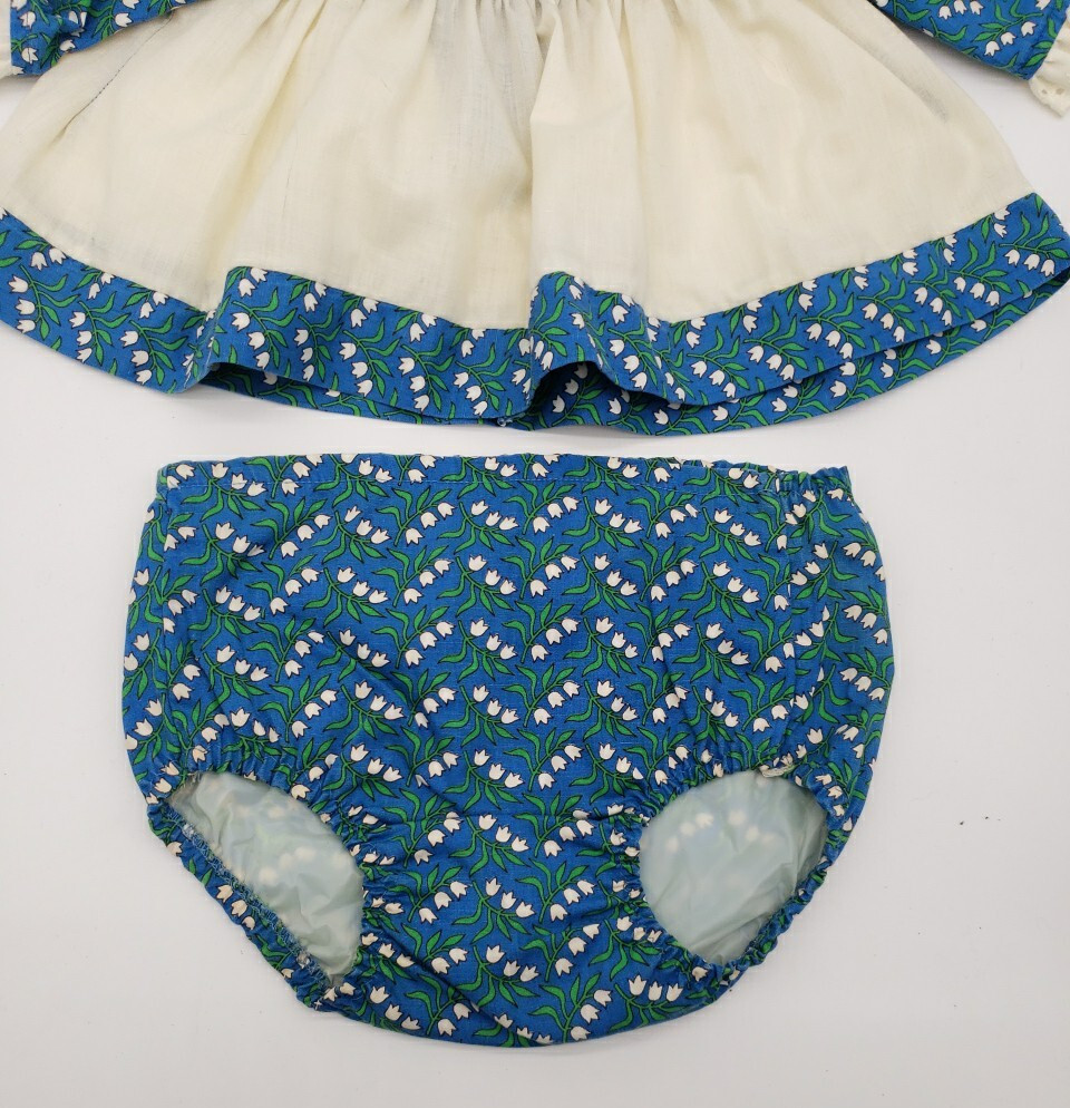 Vtg 50s Nannette 2 Pc Toddler Set Blue Green White Lily of the Valley Floral