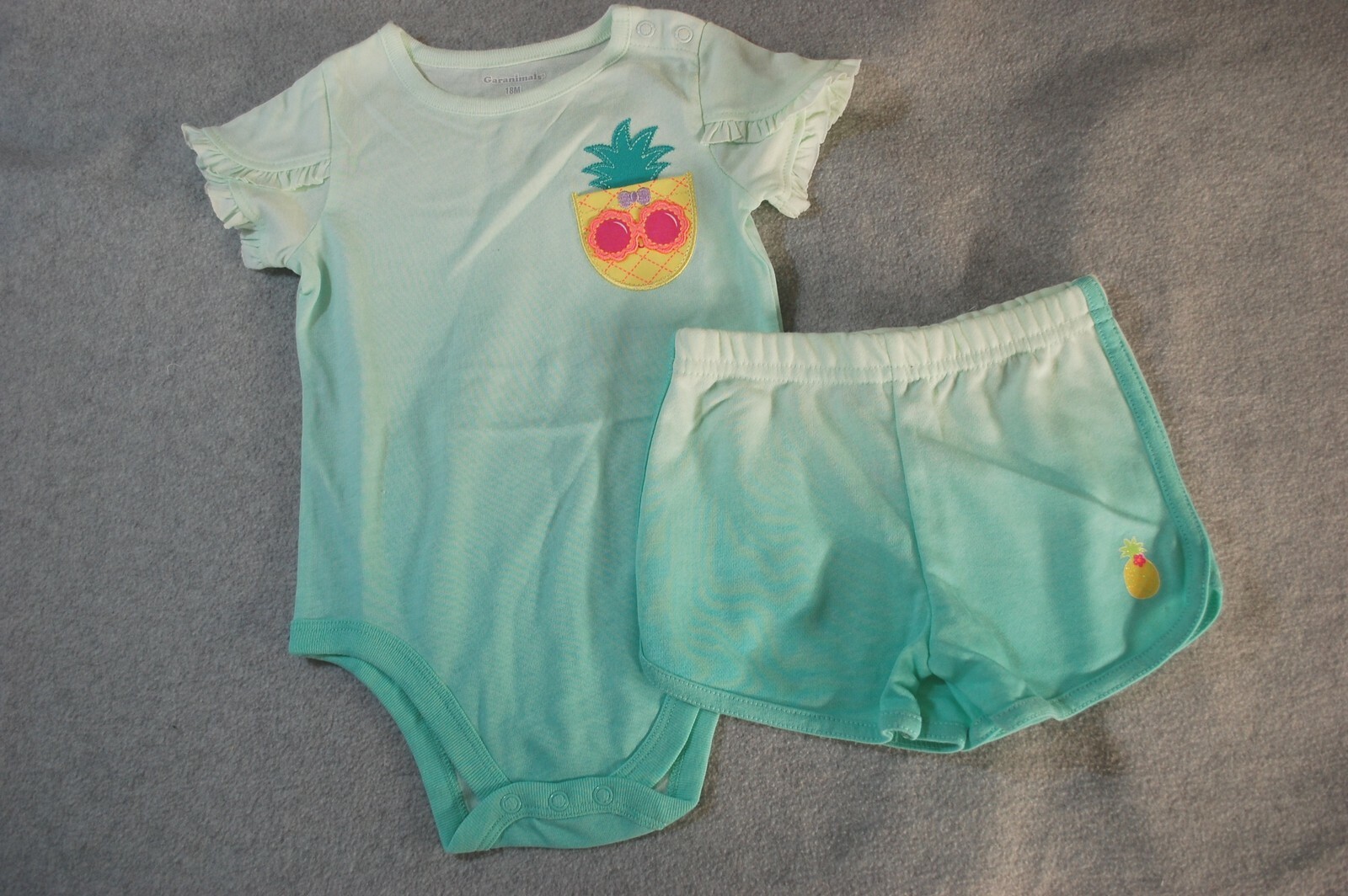 Baby Girls Summer Outfit GREEN OMBRE S/S TOP & SHORTS Pineapple Pocket 0-3 MO