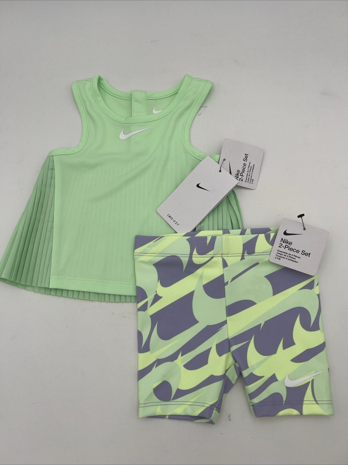 Nike Girls Pleated Flared Tank Top & Biker Shorts Set Choose Size