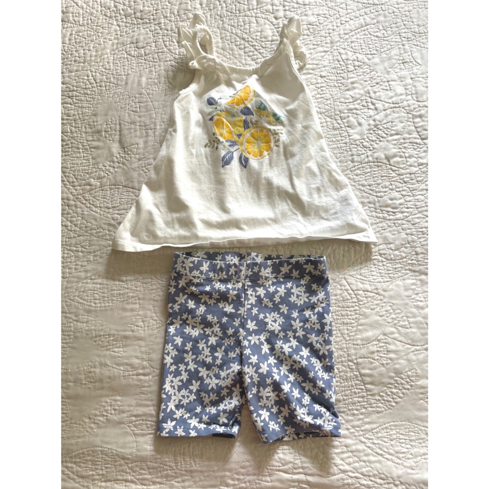 Tahari Girls 4 Piece Summer Set Bundle Lemon Tank Floral Striped Short 3T