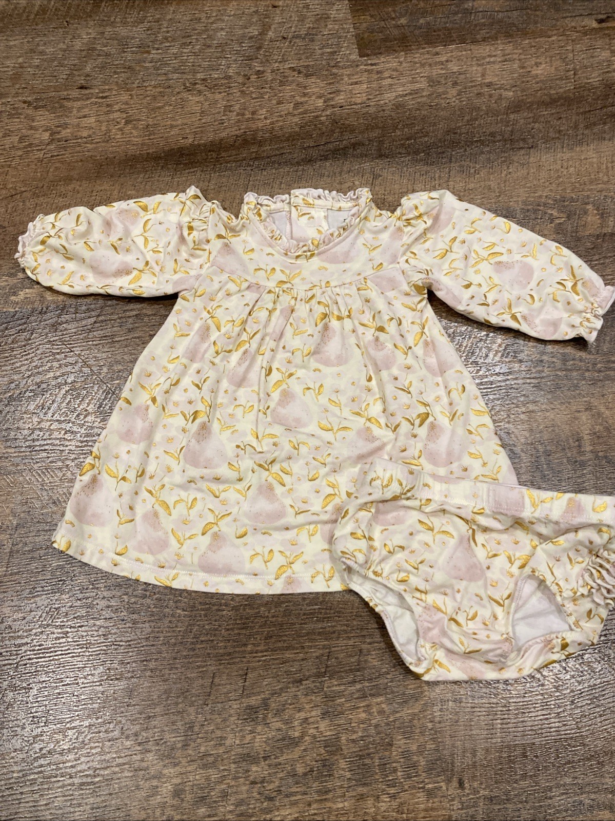 Magnetic Me Baby Girl 6-9M Dress Bloomer Set Gold Floral Modal Soft Outfit