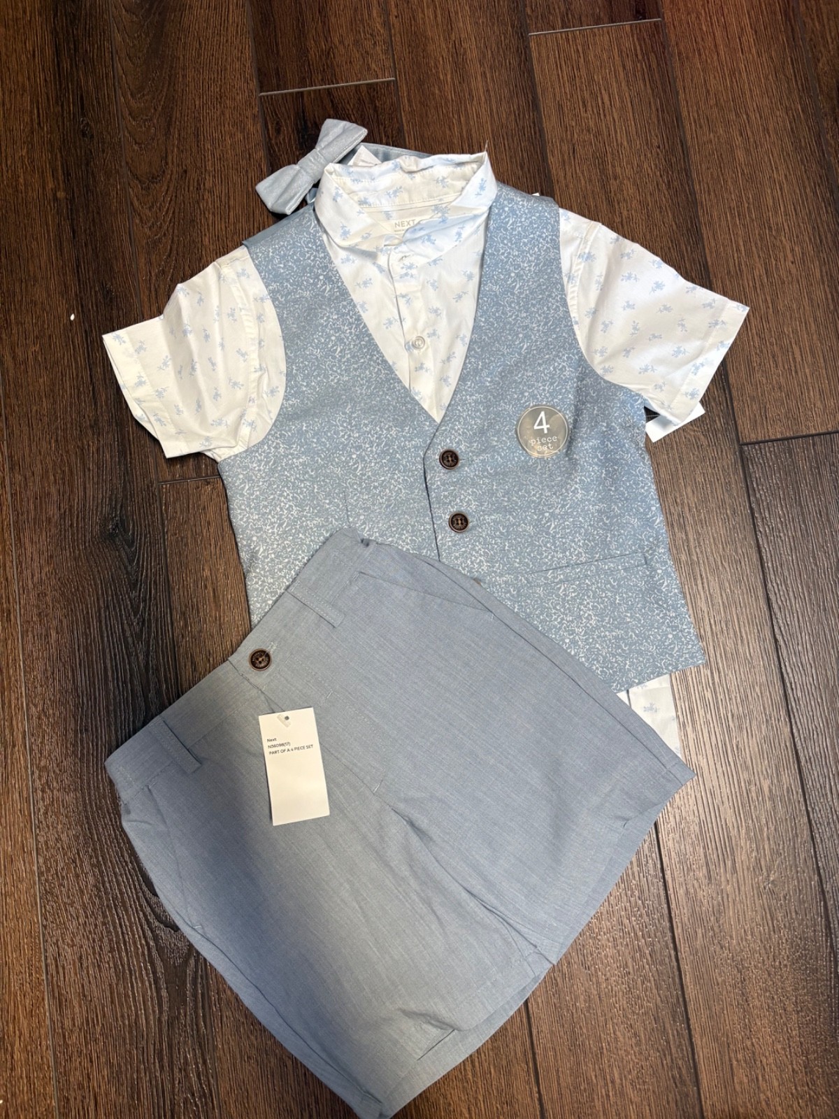 Next toddler boys 4 piece short set, with Tie and Waist Coat, 4y-5Y