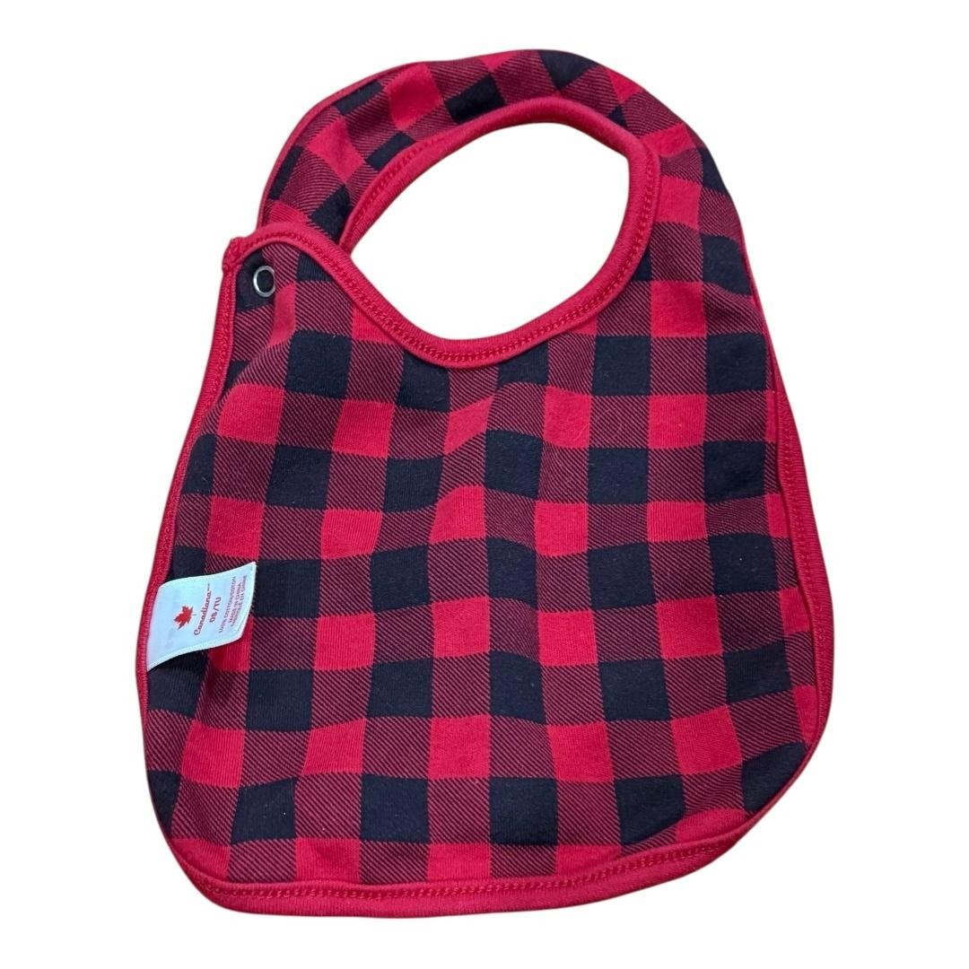 Canadiana Baby Outfit Set 6-9M Red Buffalo Plaid Moose Bodysuit Pants Bib Hat