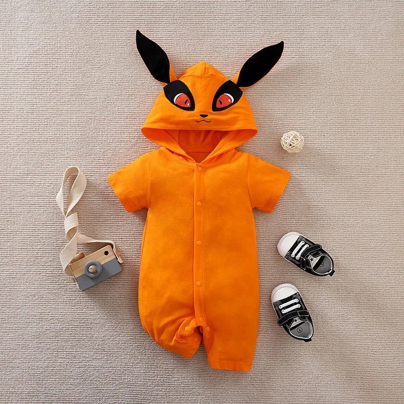 Baby Clothes with a hat Short Sleeve 100% Cotton fox Romper Orange Infant Boy