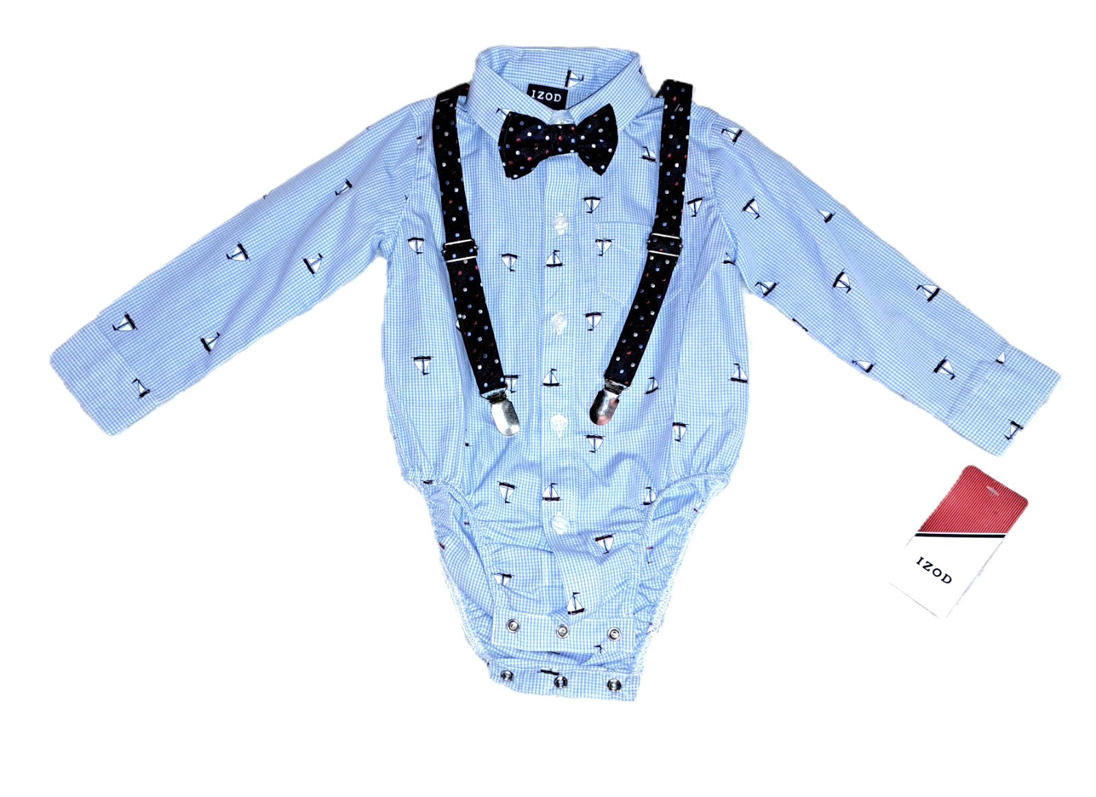 Boys IZOD nautical suit set 18 months NWT sailboat shirt red shorts suspenders