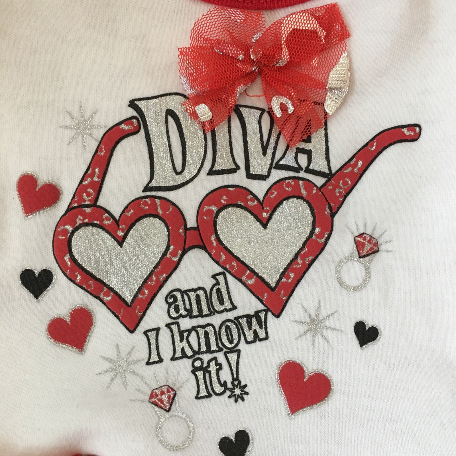 DDG Darlings Baby Girl Outfit Red white Diva and I know it Dress/tutu 6/9 mo