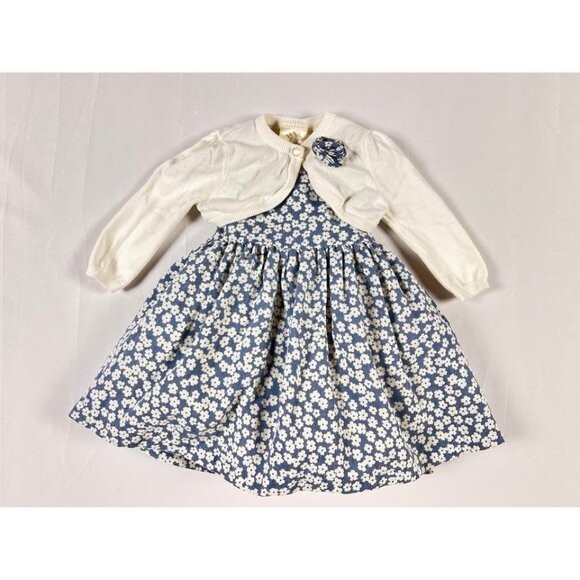 Laura Ashley London Soft Blue Floral w/ White Jacket Spring Easter Dress 12M