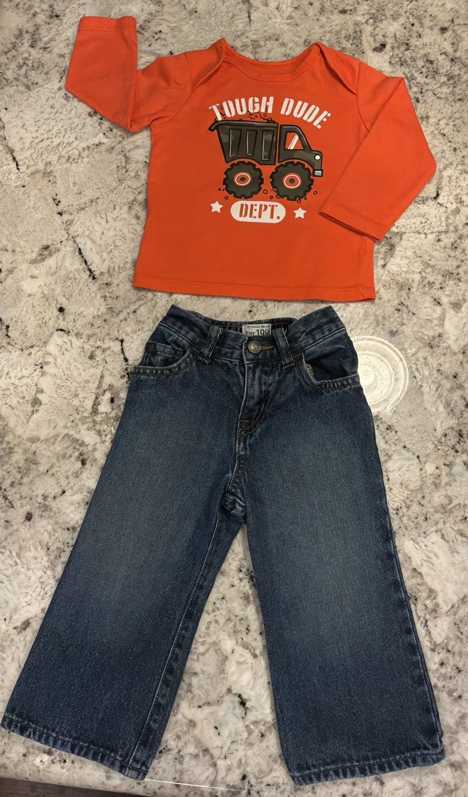 Cat & Jack Boys 18 months Truck Graphic Long Sleeve Shirt & Blue Jeans Set
