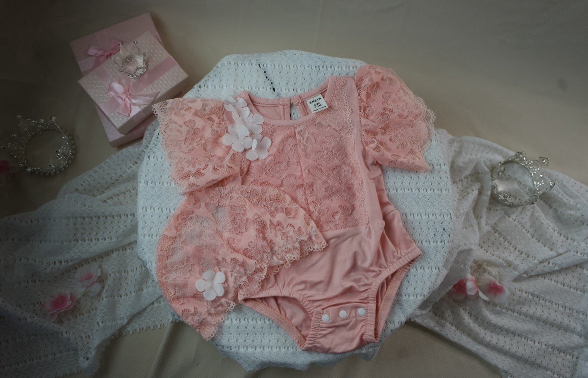 2 PC Newborn Pink Laced Outfit w/Cap Cute Parties, Birthday Photo Prop 0-1 Mo