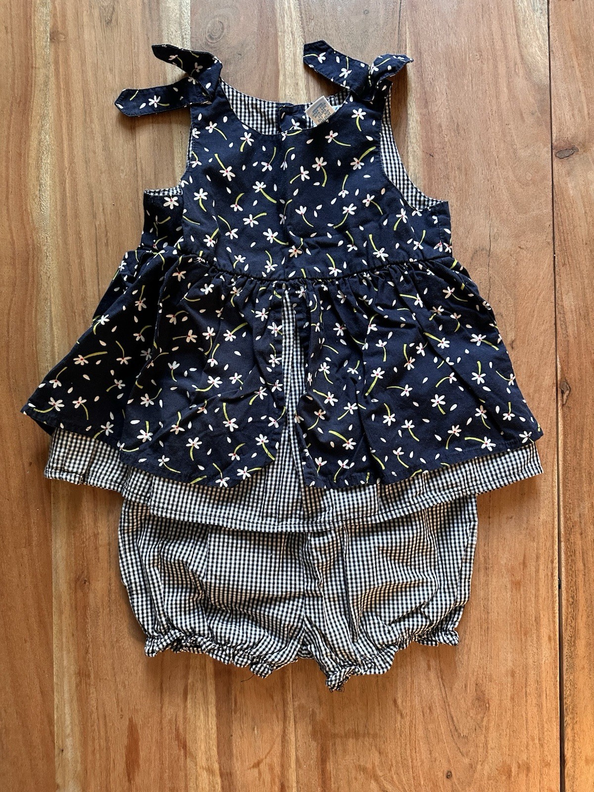 Vintage All Mine Girls 24M 2pc Floral Dress & Gingham Bloomer Cotton Set