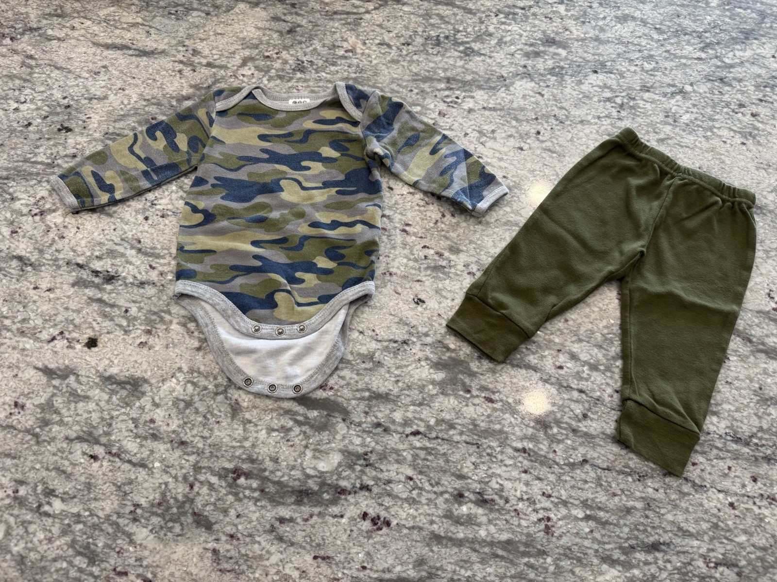 CJP Baby 3-6 Months Baby Boy Camo One Piece And Green Pants, Long Sleeve, Outfit