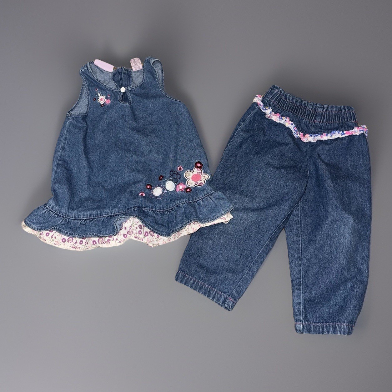 Vintage Toddler Girls Denim Dress & Pants lot of 2- Size 24 months & 2T Y2K Rare