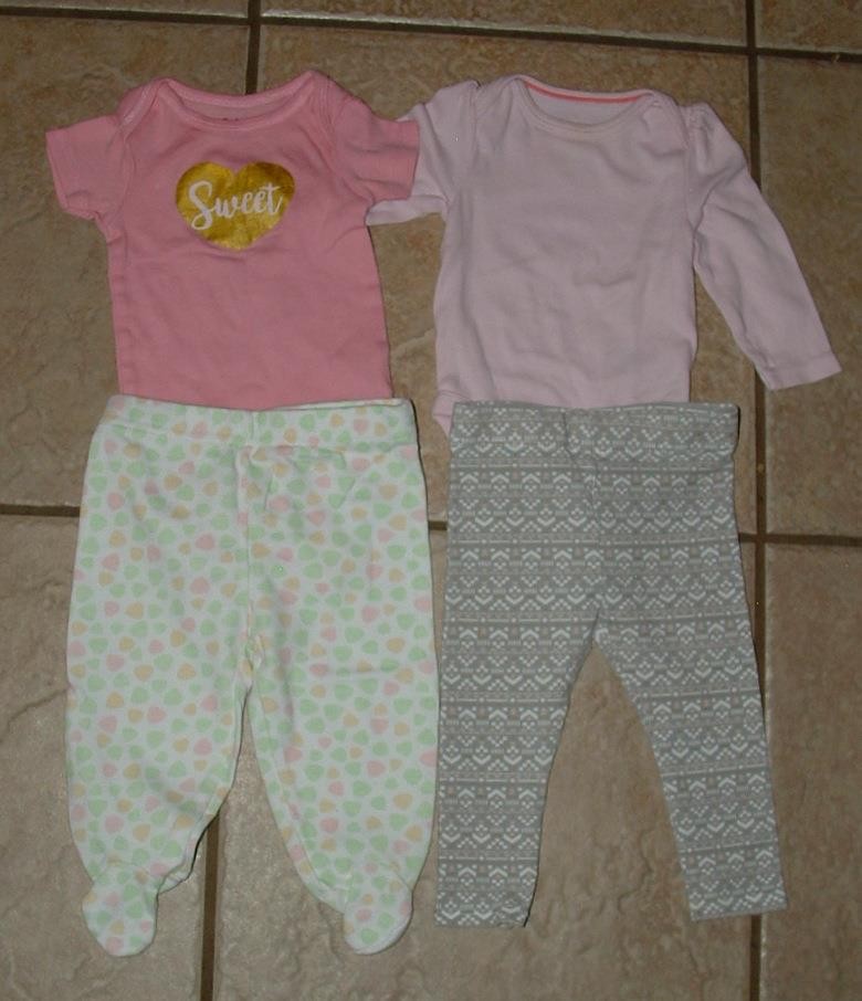 Girls Sz 0-6 Months Casual Wear Shirts & Pants 4 Pc Mixed Lot CLOUD ISLAND