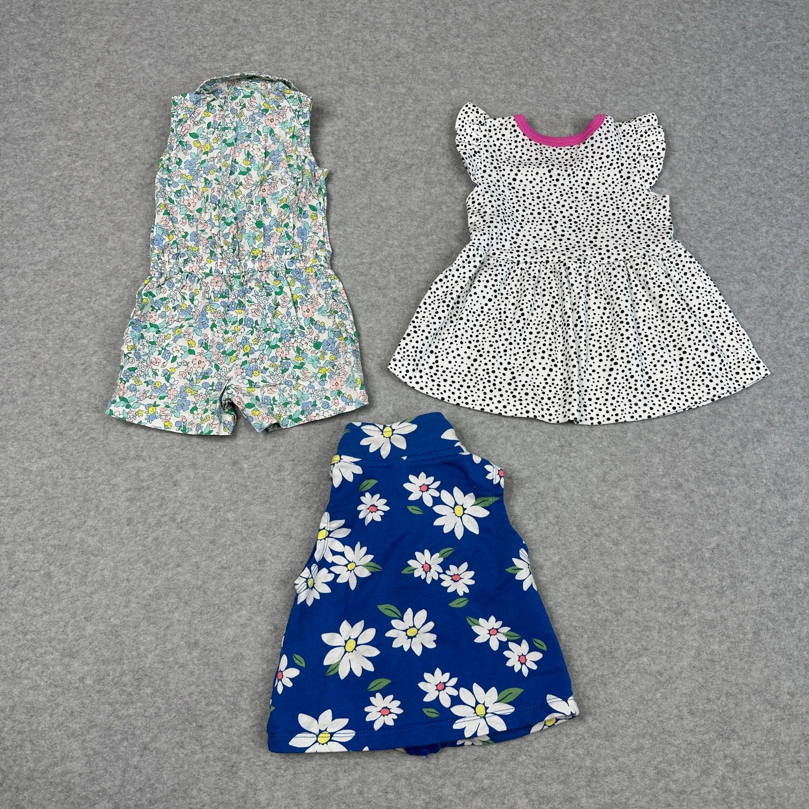 Lot of 3 Baby Girls Clothes 6M Multicolor Floral Polka Dot Summer Outfits Cotton