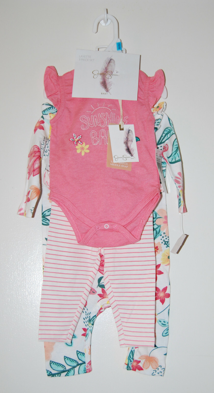 NWT Jessica Simpson Infant Girls Pink Layette Sunshine Baby 3pc Set sz 3-6M