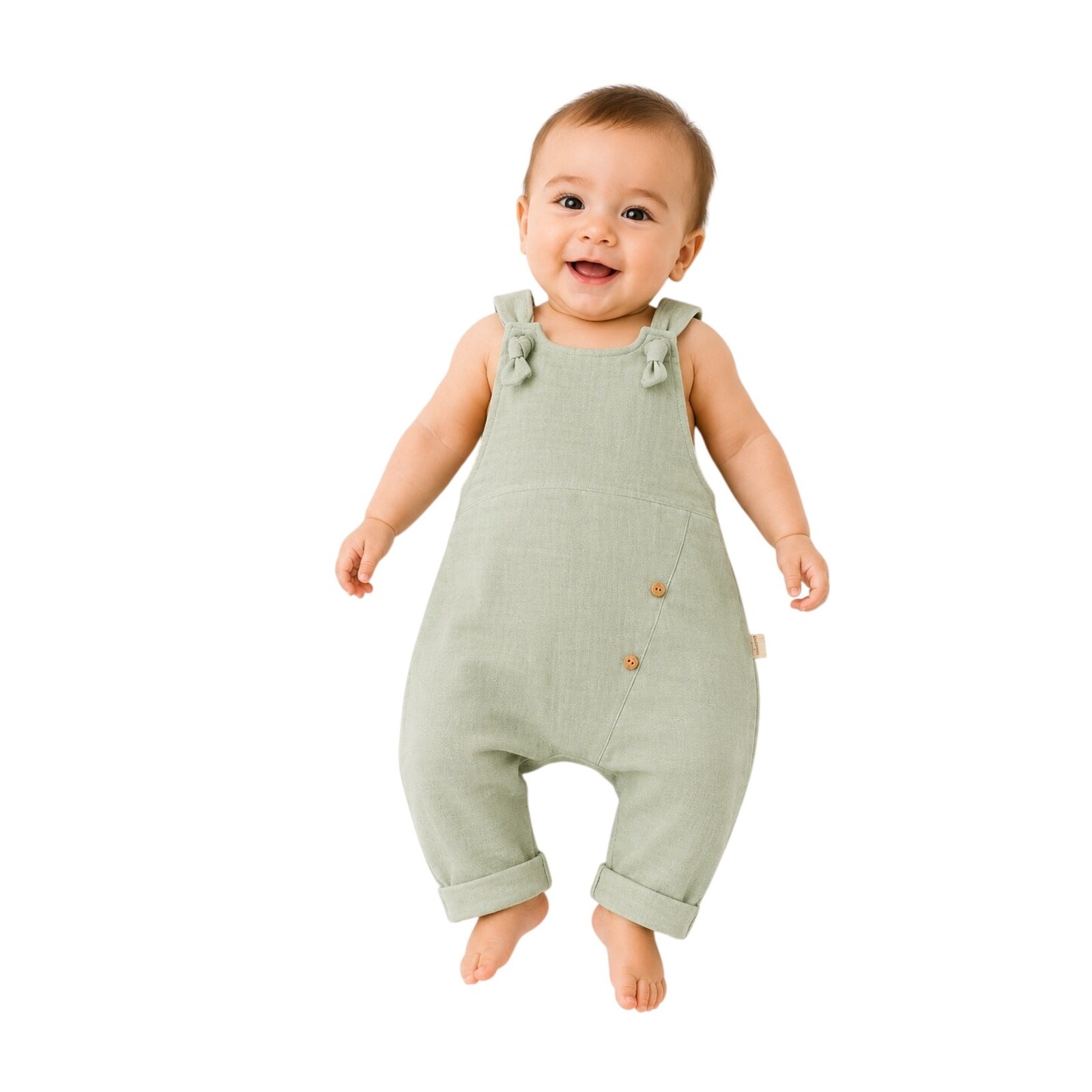 Organic Cotton Baby Overalls Green 9-12M GOTS Certified Romper