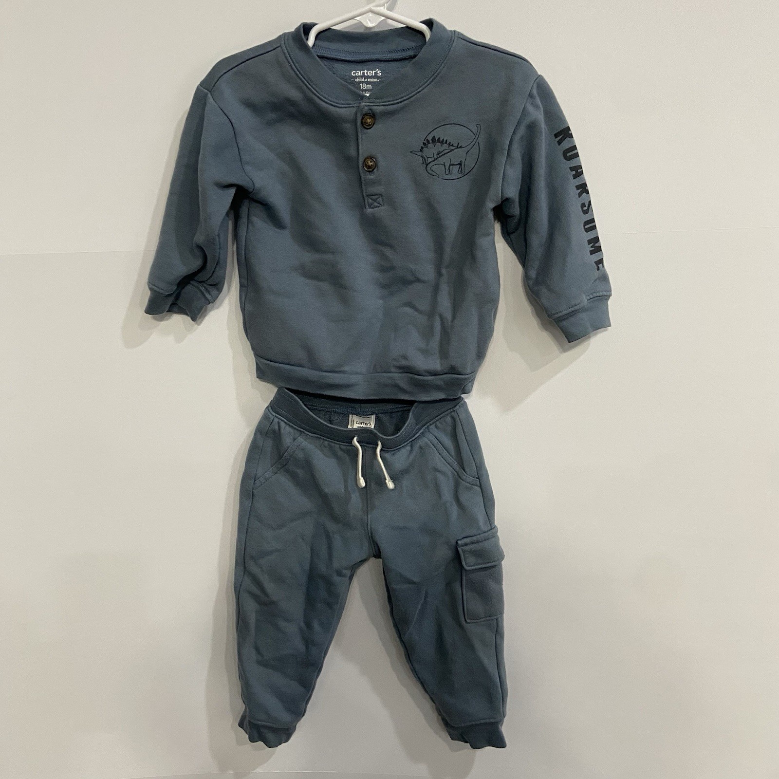 Carter’s Cotton Blend Roarsome Dinosaur Sweatsuit Long Sleeve Long Pant 18 Month