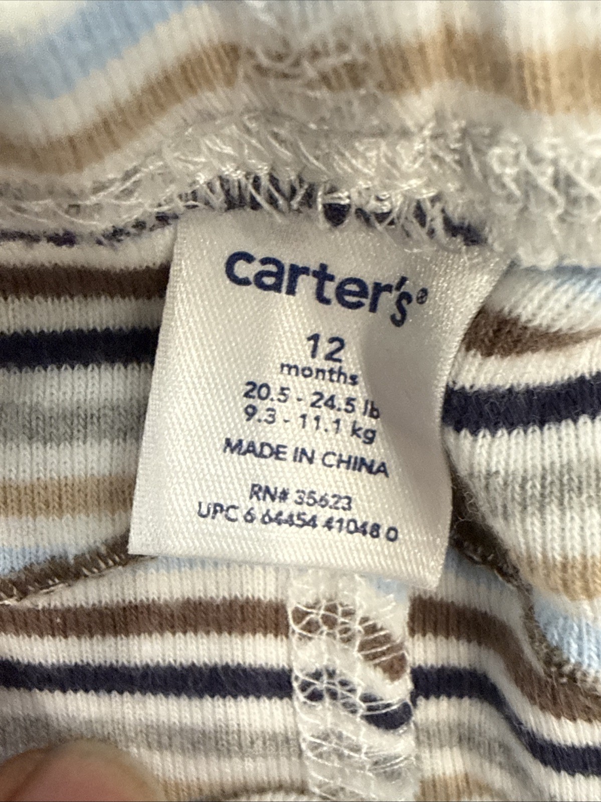 12 Months Carter’s Bear Butt Outfit Paw Print Snap suit & Striped Bottoms