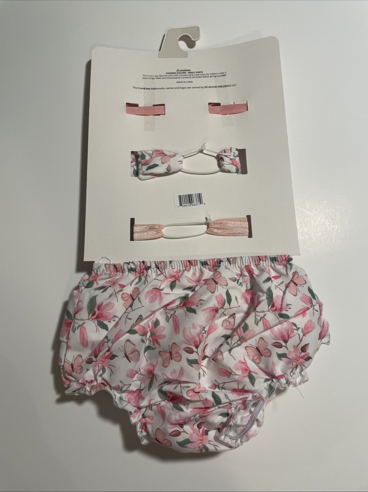 Bebe Baby Boutique 5 Piece Set, Bows, & 2 Headbands Pink &Floral Print New