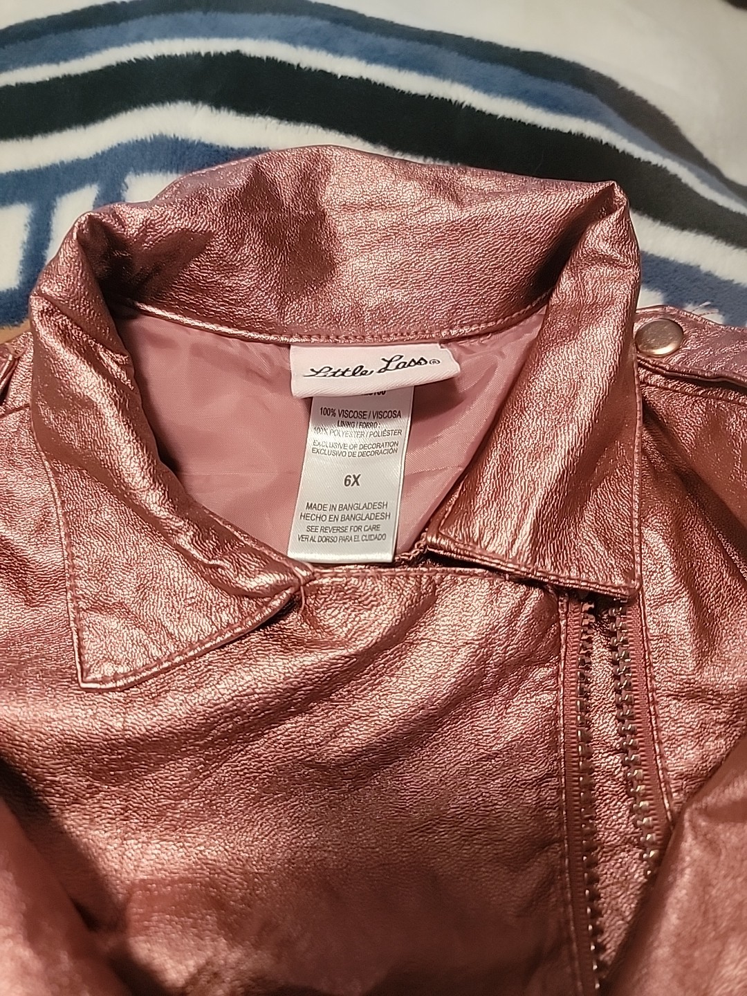Rose Gold Kids Faux Leather Jacket – Metallic Finish, Buckle Sides – Size 3T