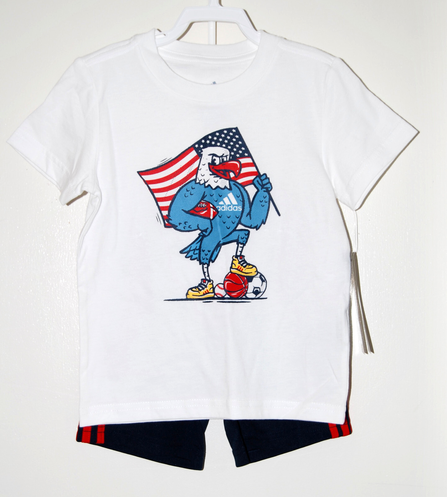 NWT adidas Infant Boys Navy Blue Patriotic Eagle 2pc SS Short Set sz 24M