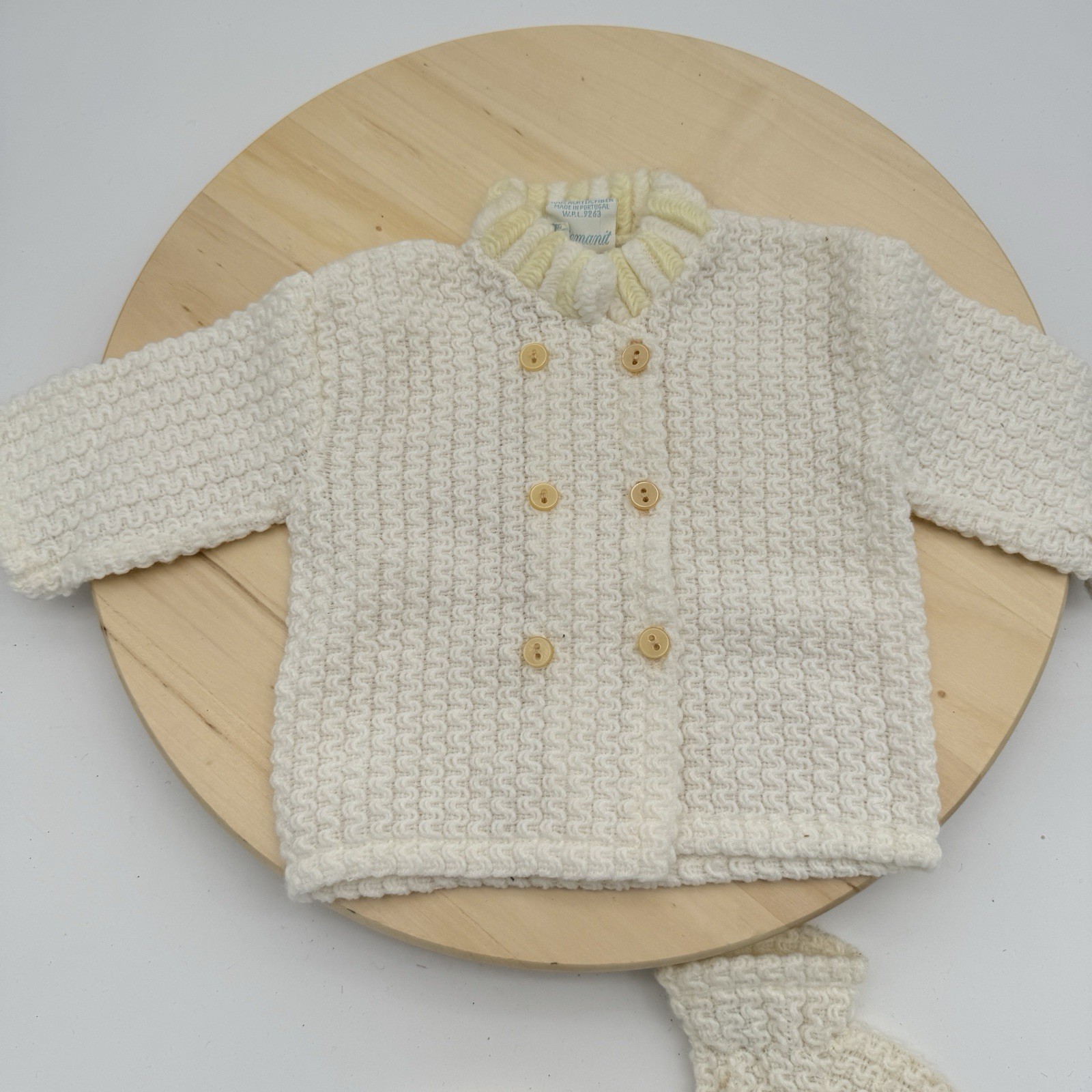 VTG Friemanit Baby Sweater Booties Set Cream Knitted Portugal Newborn Unisex