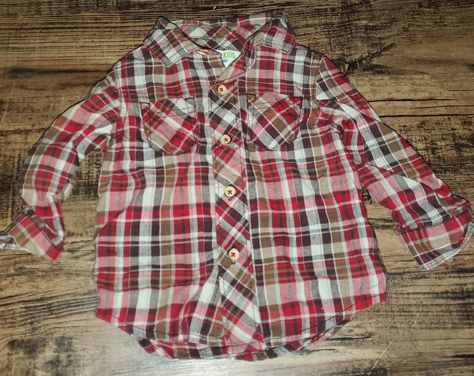 Genuine Kid Red White Brown Plaid Shirt Khaki Tan Pants 12 months 12-18 Lot *W24