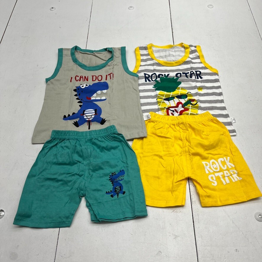 2 Pack Graphic Print Tank & Shorts Striped Sets Kids Size 2T