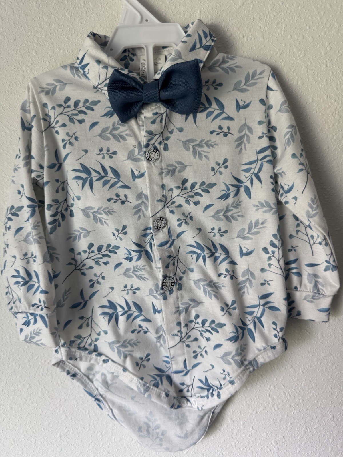 Baby Boys 3pc Formal Set Blue Vest Pants Floral Long Sleeve Bodysuit 3-6M
