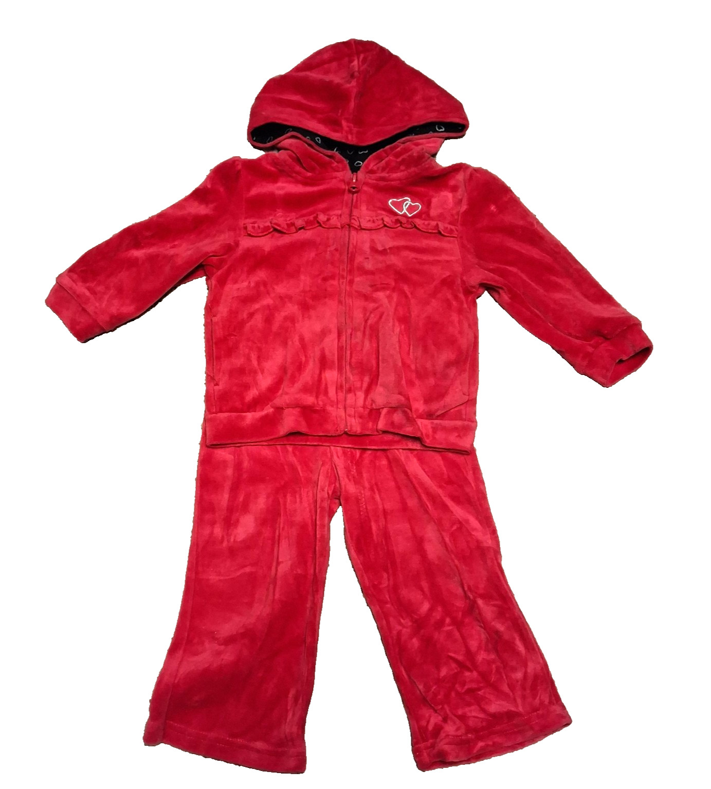 Faded Glory 2 Piece Red Velour Set Hoodie Girls 18 Months Hearts