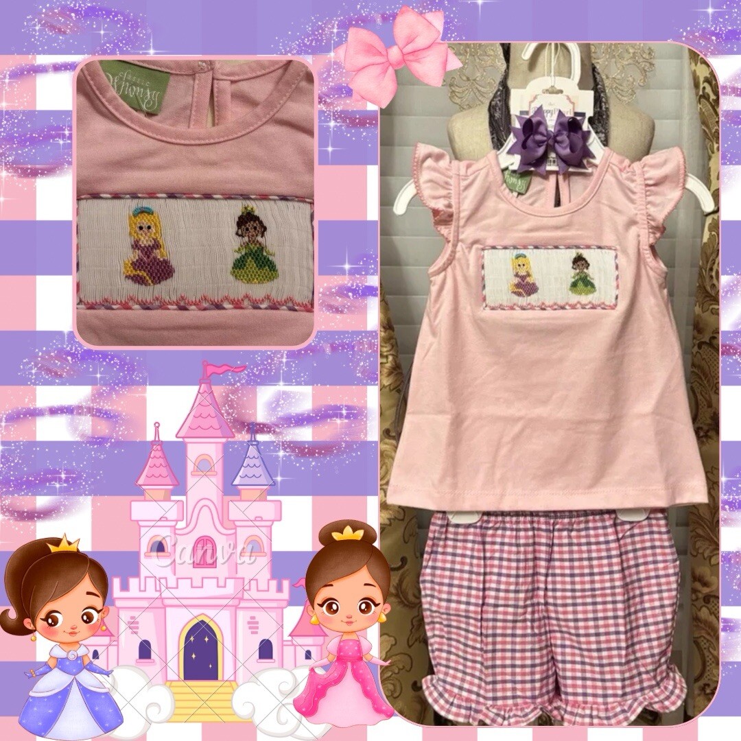 Girls Classic Whimsy Smocked Shorts Set Dress Shirt Princess Free Bow 12 Months