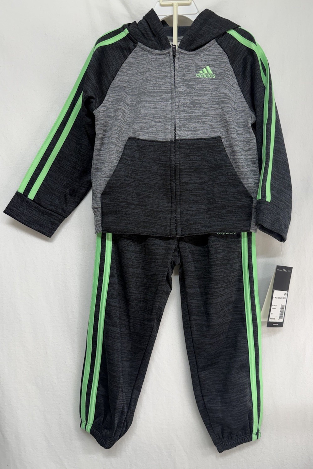 Adidas Grey With Green Stripe Toddler Track Suit Size 3T – NWT