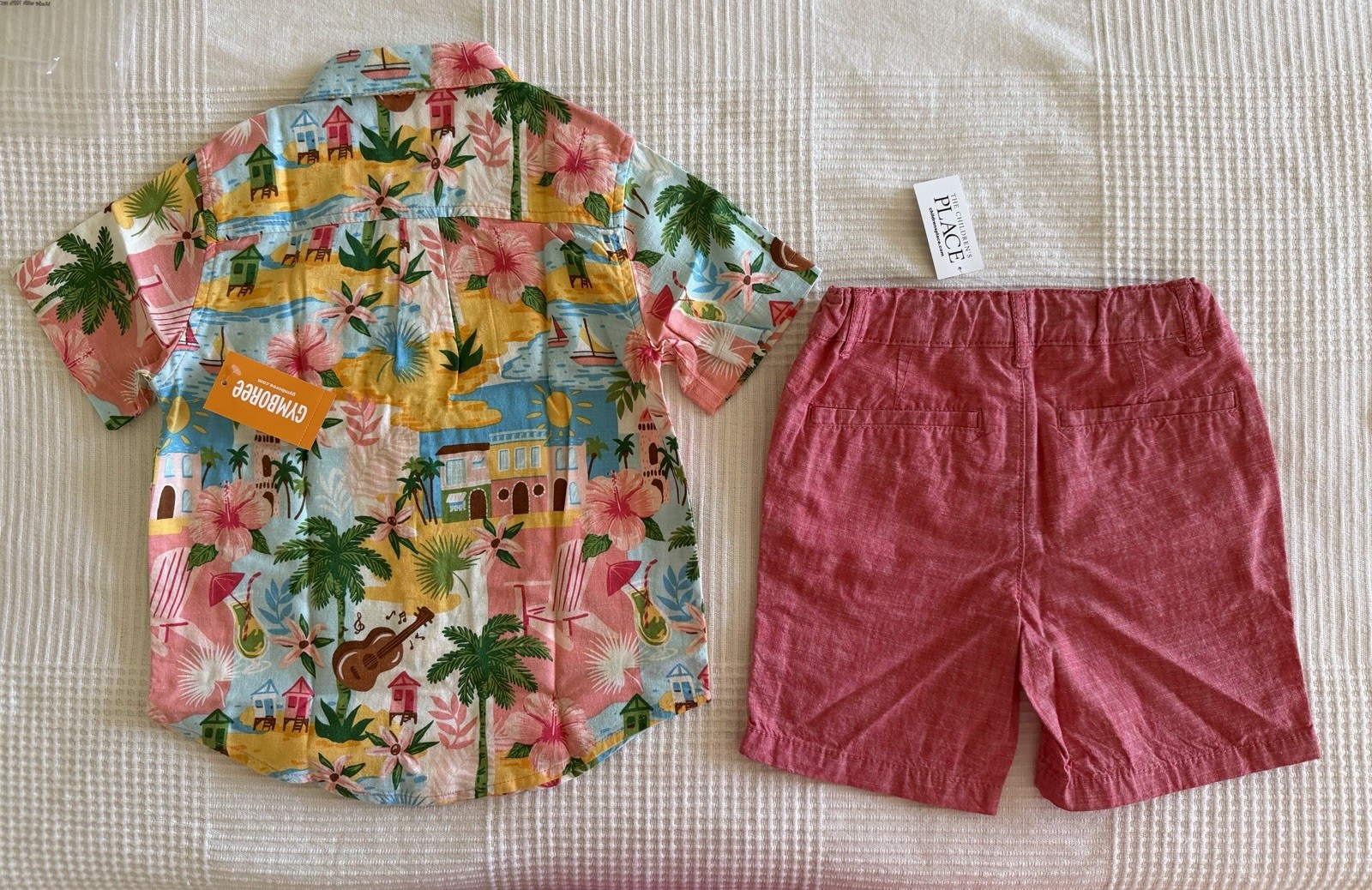 Gymboree Hawaiian Button Up Shirt & Children Place Textured Chino Shorts-Size 4T