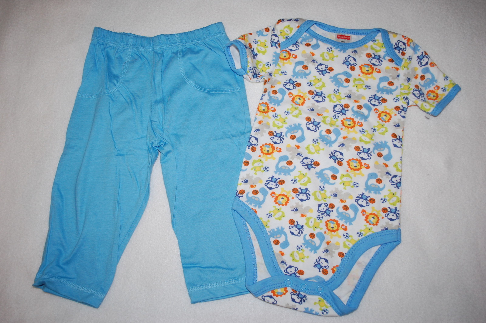 Baby Boys Outfit BABY ANIMALS PLAYING SPORTS BODYSUIT TEE Lt Blue Pants 0-3 MO