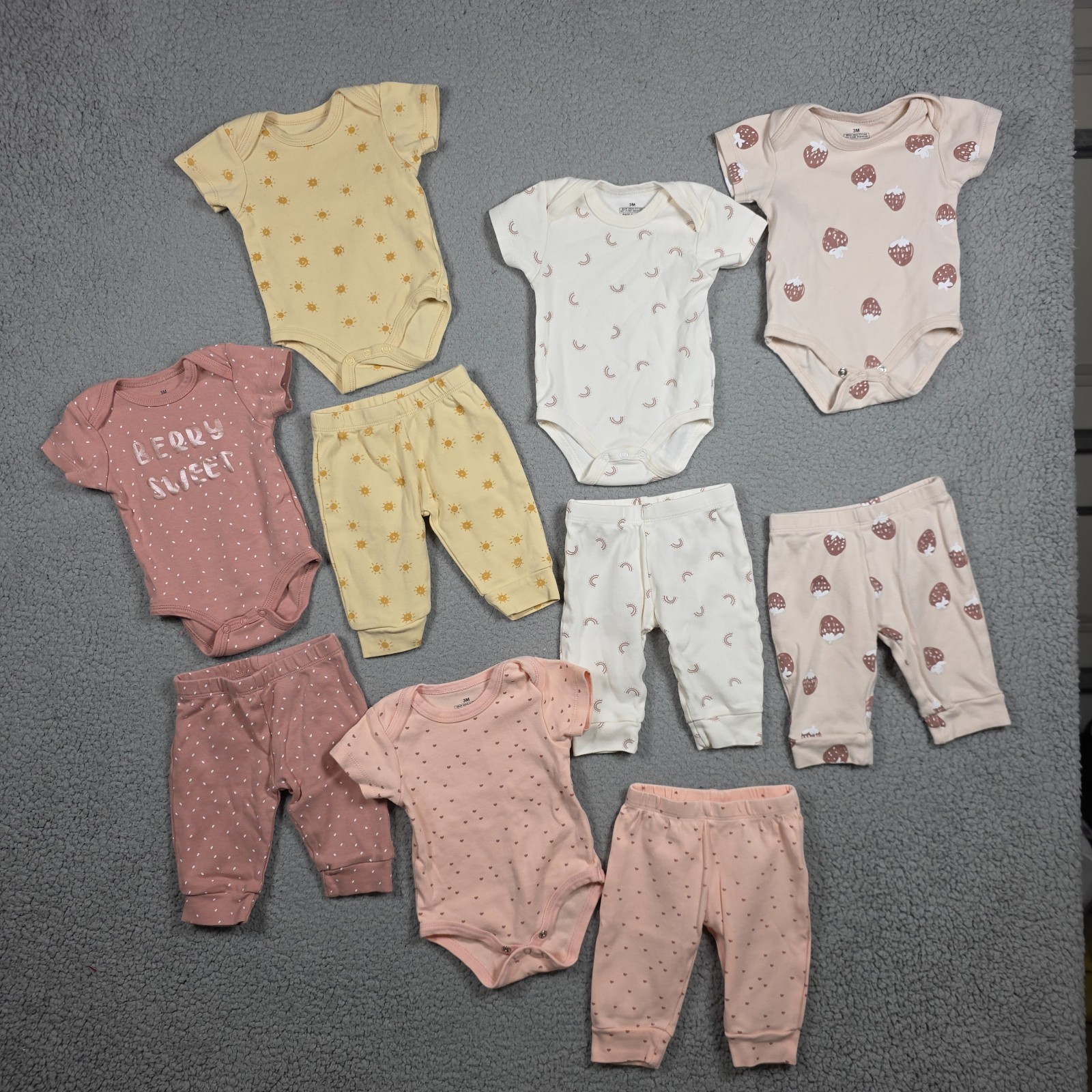 Baby Girl 2 Piece Set Size 3M Lot of 5 Pink Cotton Short Sleeve and Pull On