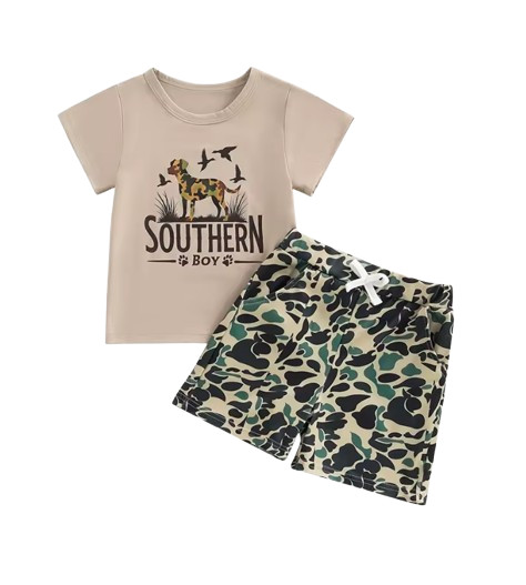 Toddler Baby Boy Duck Print Short Sleeve Tee and Elastic Shorts Summer Outfit