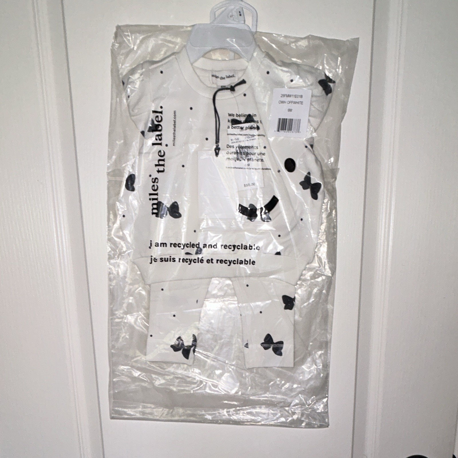 Miles the Label 2pc Bow Sweatshirt Pants Set White/Black 6M