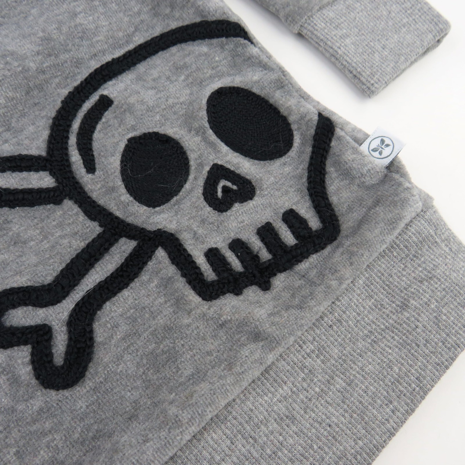 HonestBaby Velour Pullover Hoodie and 6-9 Months, Heather Gray Skull Stripe