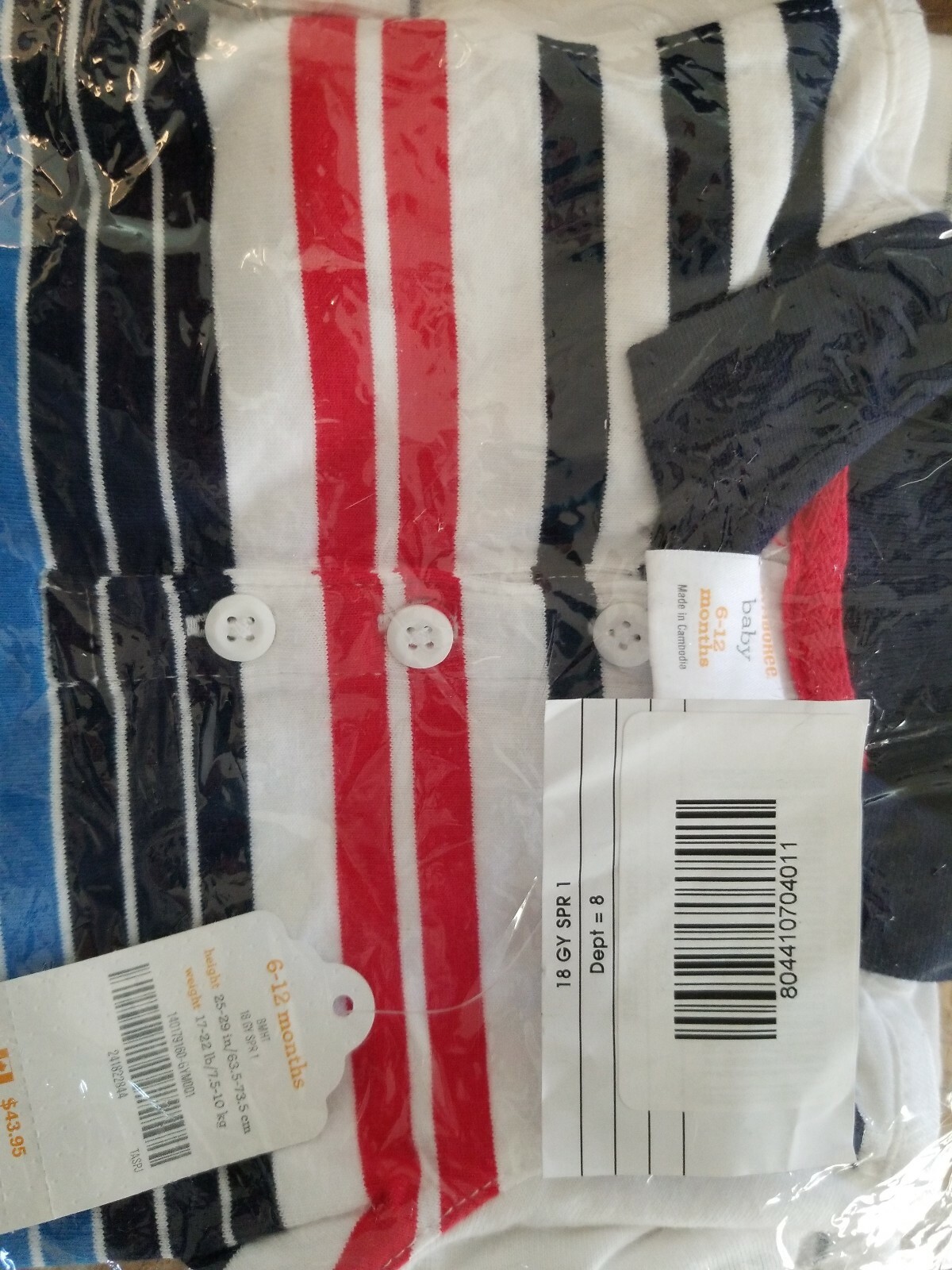 Gymboree Polo 3-button Shot sleeve One Piece striped 6-12 Month Brand NEW