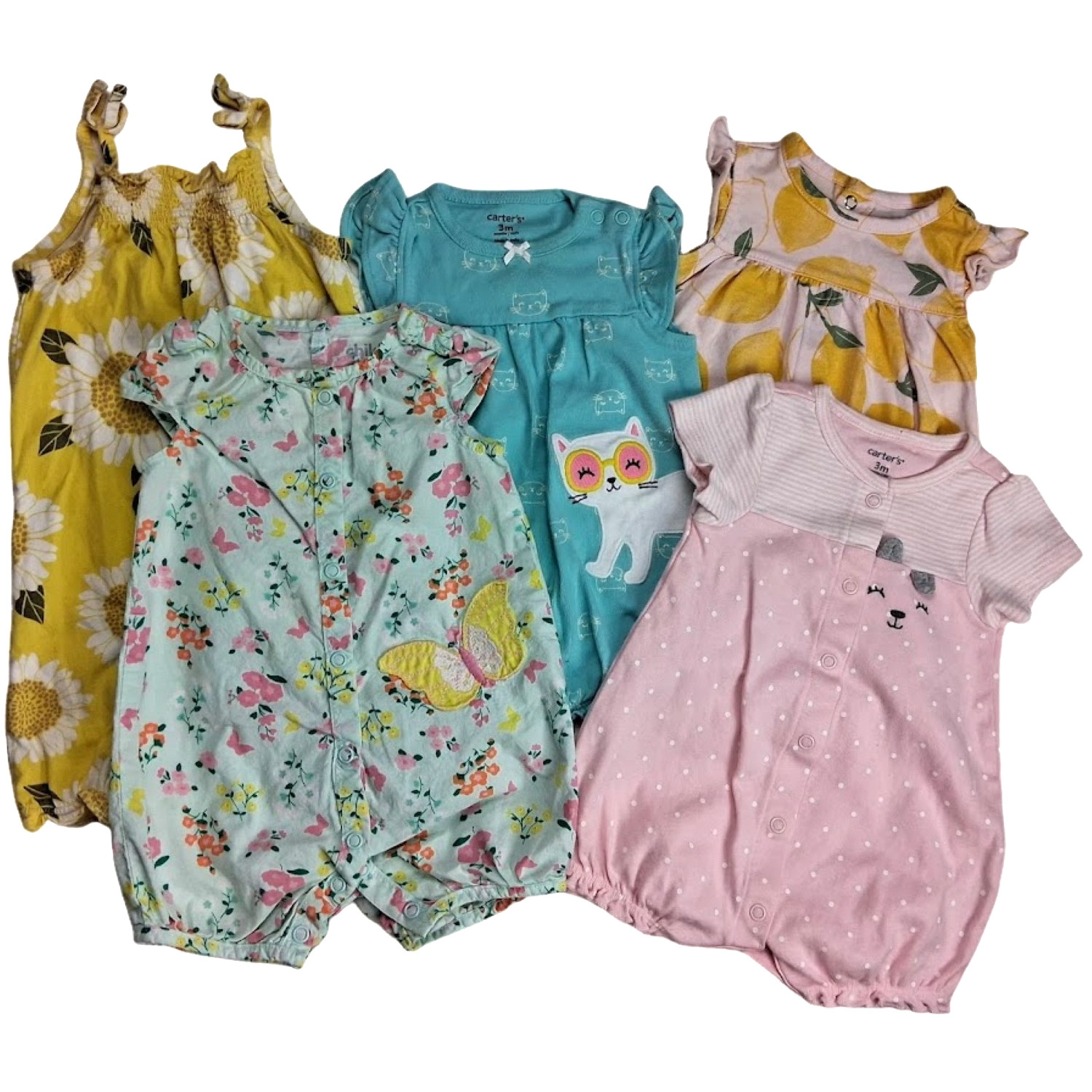 Carter’s Old Navy 3 Mos Baby Girl Outfit Lot Rompers 5pc Cotton Summer Set