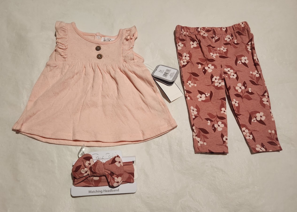 NWT Rene Rofe Baby Floral Outfit 3PC Set 3-6 Months Baby Girl
